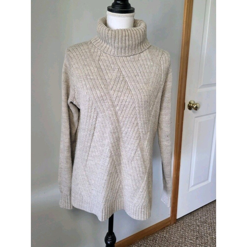 Vince Traveling Rib Turtleneck Sweater Large Alpaca/Merino Wool Knit Almondine